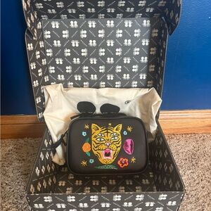 Min & Mon Black Embroidered Tiger Crossbody Bag